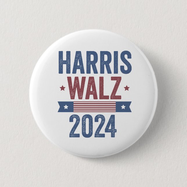 Badge Rond 5 Cm Harris Walz 2024 Election Kamala Tim Waltz America (Devant)