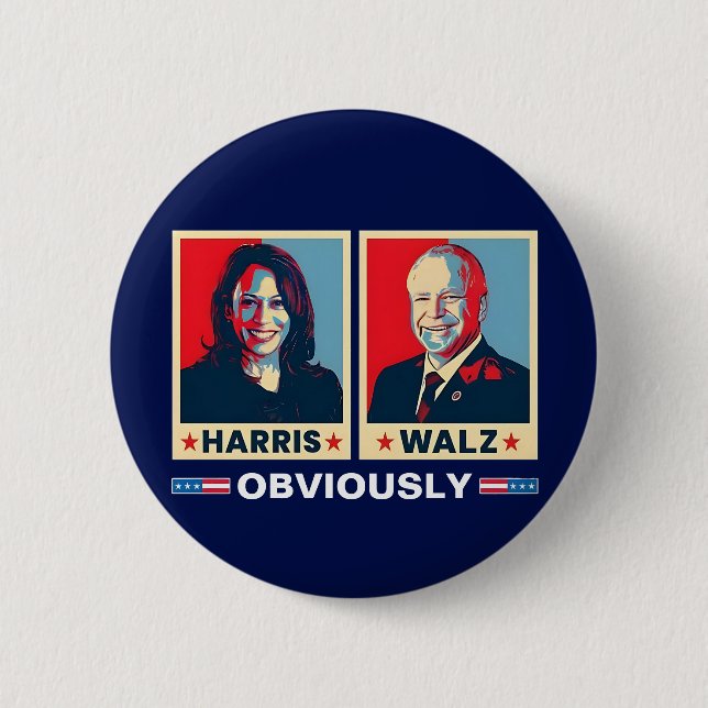 Badge Rond 5 Cm Harris Walz 2024 Évidemment (Devant)