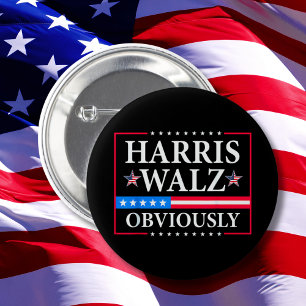 Badge Rond 5 Cm Harris Walz 2024 Évidemment   Tim Walz