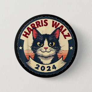Badge Rond 5 Cm Harris Walz 2024 Funny Cat Election Kamala Harris