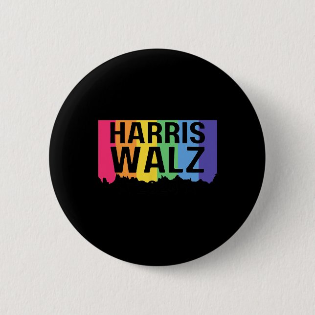 Badge Rond 5 Cm Harris Walz 2024 Gay pride Lgbtq Rainbow Kamala Ha (Devant)
