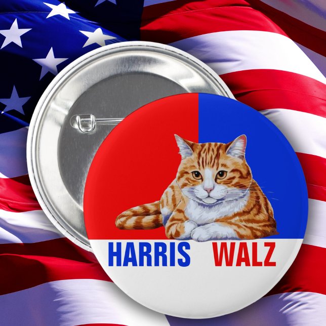Badge Rond 5 Cm Harris Walz 2024 Manifestement Chat Rouge Bleu (Créateur téléchargé)
