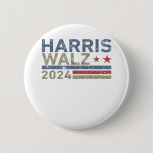 Badge Rond 5 Cm Harris Walz 2024 Texte Rétro Vintage désorganisé D