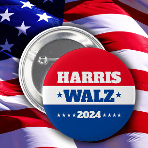 Badge Rond 5 Cm Harris Walz   Campagne Tim Walz 2024 bleu rouge
