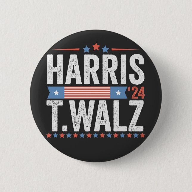 Badge Rond 5 Cm Harris Walz Élection 2024 Kamala Tim Waltz (Devant)