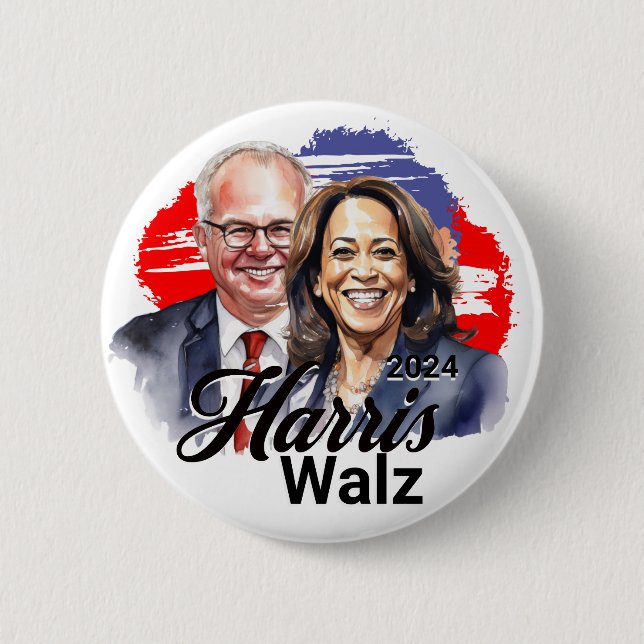 Badge Rond 5 Cm Harris Walz Élection Présidentielle 2024 (Devant)