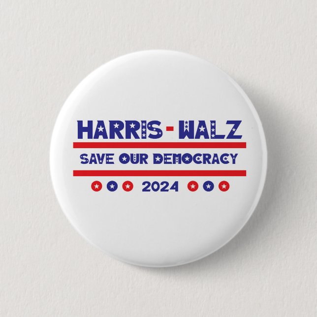 Badge Rond 5 Cm Harris - Walz Sauvez Notre Démocratie Bouton (Devant)