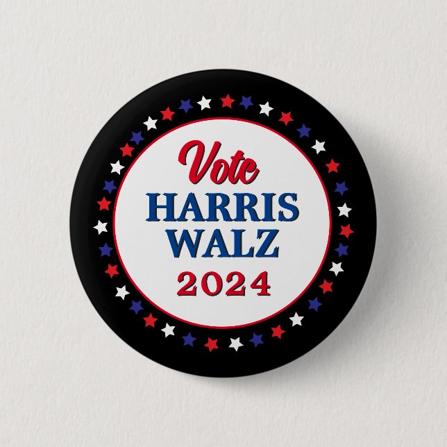 Badge Rond 5 Cm Harris Walz Vote 2024 Democrat Election (Devant)