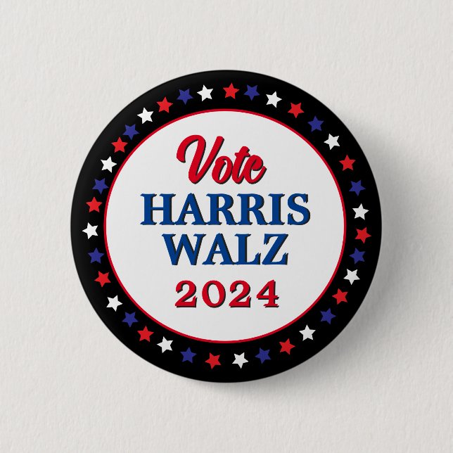 Badge Rond 5 Cm Harris Walz Vote 2024 Democrat Election (Devant)