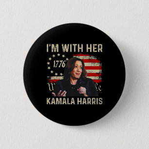Badge Rond 5 Cm Harris We The People I'm With Her Usa Flag