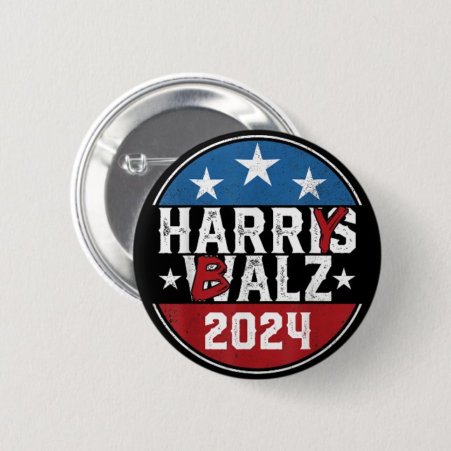 Badge Rond 5 Cm Harry Balz 2024, Funny Political 2024, Harris Walz (Devant & derrière)
