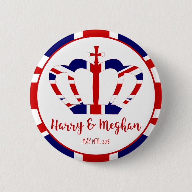 Badge Rond 5 Cm Harry & Meghan Crown | Célébration du Mariage roya (Devant)