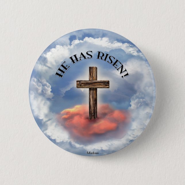 Badge Rond 5 Cm Has Risen Rugged Cross With Clouds (Devant)