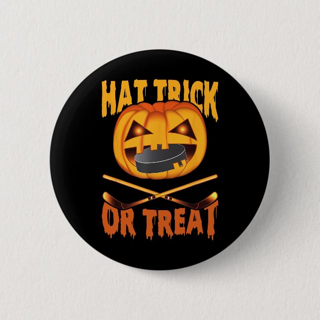 Badge Rond 5 Cm Hat Trick Or Treat Hockey Halloween  (Devant)