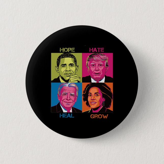 Badge Rond 5 Cm Hate Heal Grow Kamala Harris Chat Ladies For Presi (Devant)