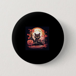 Badge Rond 5 Cm Haunée Halloween_ Sakura, Chat noir, Grande Vague