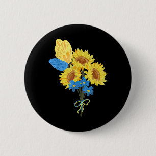 Badge Rond 5 Cm Haut ukrainien tournesols bleu jaune papillon