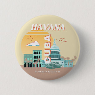 Badge Rond 5 Cm Havana Cuba Retro Art Voyage