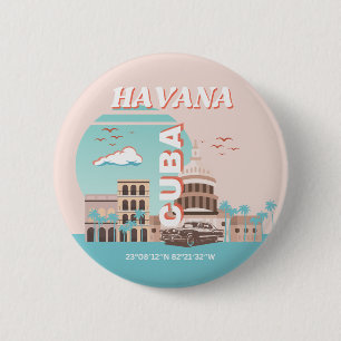 Badge Rond 5 Cm Havana Cuba Retro Art Voyage
