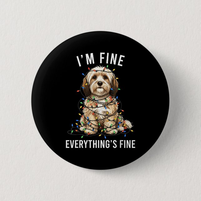 Badge Rond 5 Cm Havanese Christmas I'm Fine Everything Is Fine  (Devant)