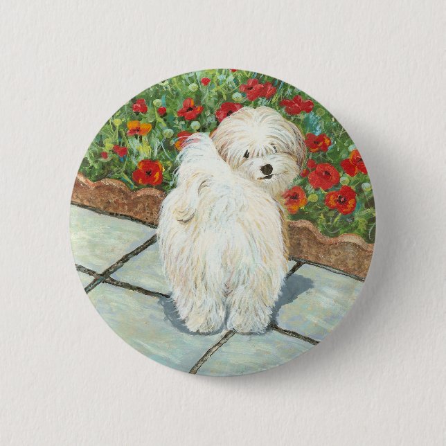 Badge Rond 5 Cm Havanese n Poppies Art Print Gips & Cards (Devant)