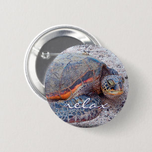 Badge Rond 5 Cm Hawaii Honu Sea Turtle Photo Relax Script Bold