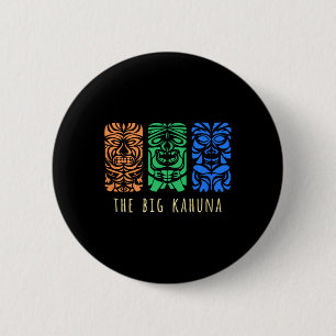 Badge Rond 5 Cm Hawaii Tiki Polynésien Big Kahuna Surfer Rétro Haw