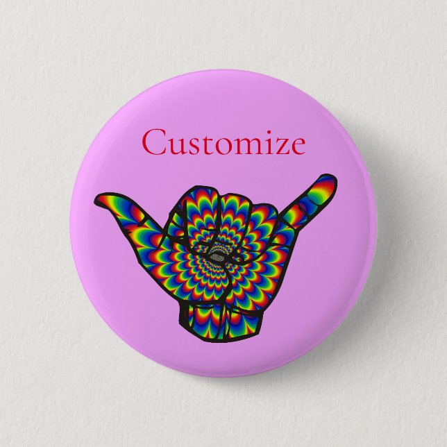 Badge Rond 5 Cm Hawaiian Shaka Psychedelic Thunder_Cove (Devant)