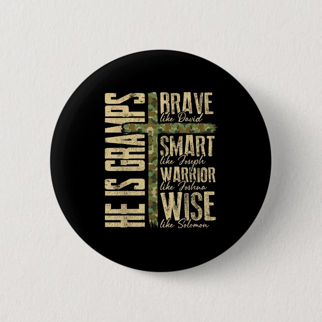 Badge Rond 5 Cm He Is Gramps Camo Religious Father's Day Christian (Devant)