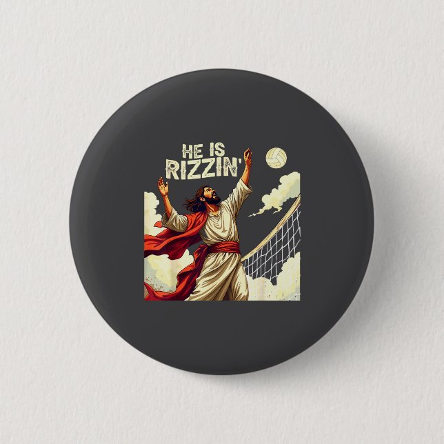 Badge Rond 5 Cm He Is Rizzin Jesus Meme Quote Shirt Funny Volleyba (Devant)