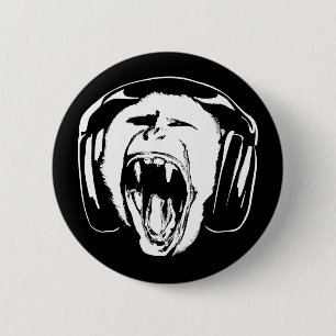 Badge Rond 5 Cm Headphones Musique singe