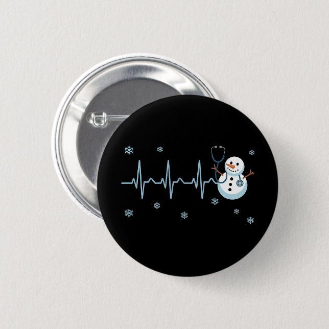 Badge Rond 5 Cm Hearbeat Nurse Snowman Noël (Devant & derrière)
