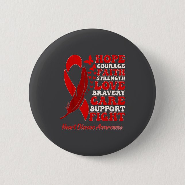 Badge Rond 5 Cm Heart Disease Awareness Red Butterflies Ribbon Sup (Devant)