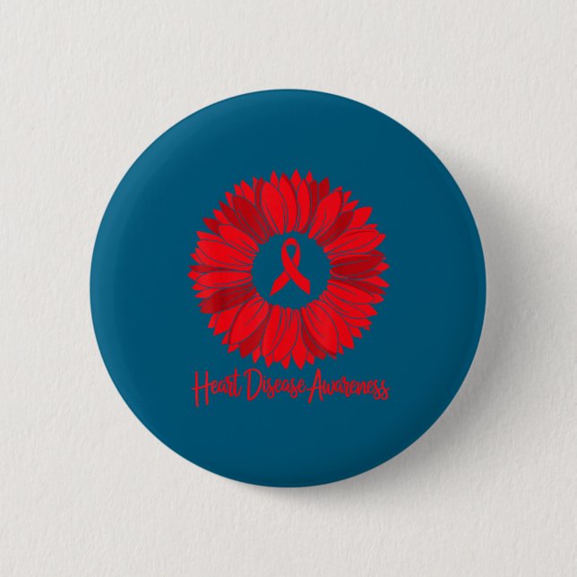 Badge Rond 5 Cm Heart Disease Awareness Sunflower Go Red Women Hea (Devant)