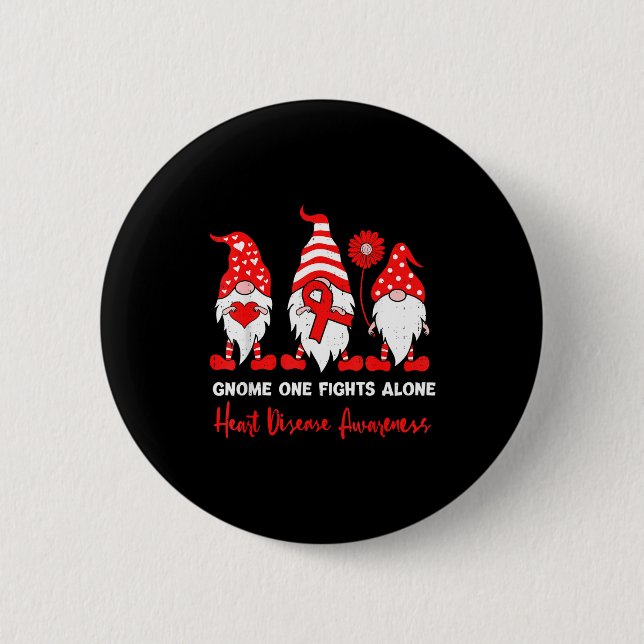 Badge Rond 5 Cm Heart Health Gnome Heart Disease Awareness Chd Red (Devant)