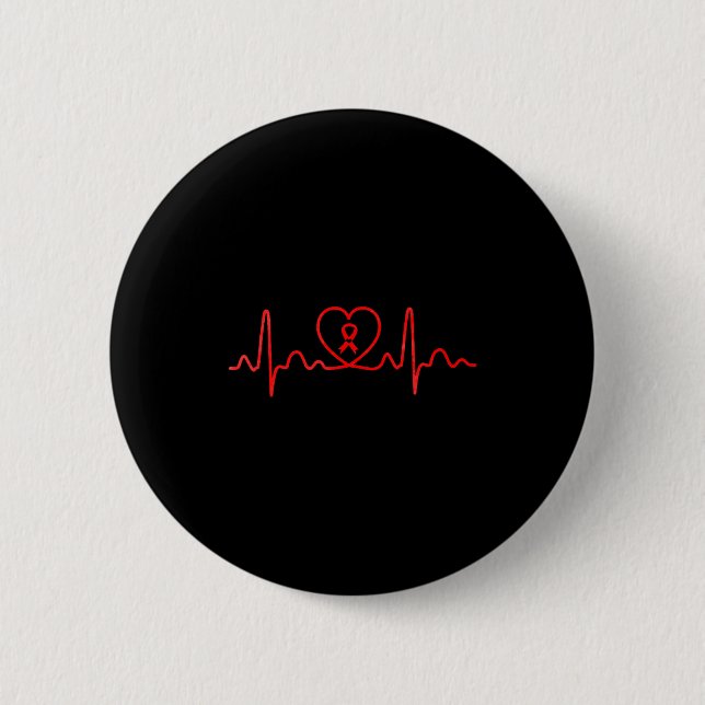 Badge Rond 5 Cm Heart Health Heart Disease Awareness Heartbeat Chd (Devant)