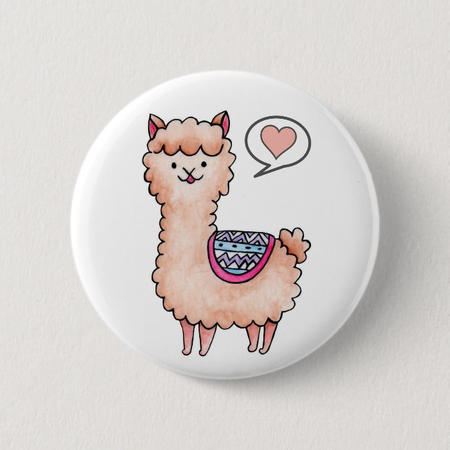Badge Rond 5 Cm Heart Llama (Devant)