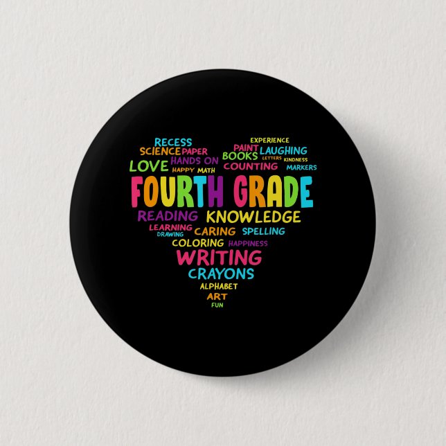 Badge Rond 5 Cm Heart Tee Équipe de 4e année Enseignant Retour T (Devant)