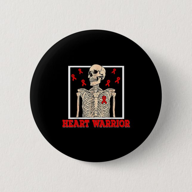 Badge Rond 5 Cm Heart Warrior Skeleton Red Ribbon Heart Disease Aw (Devant)
