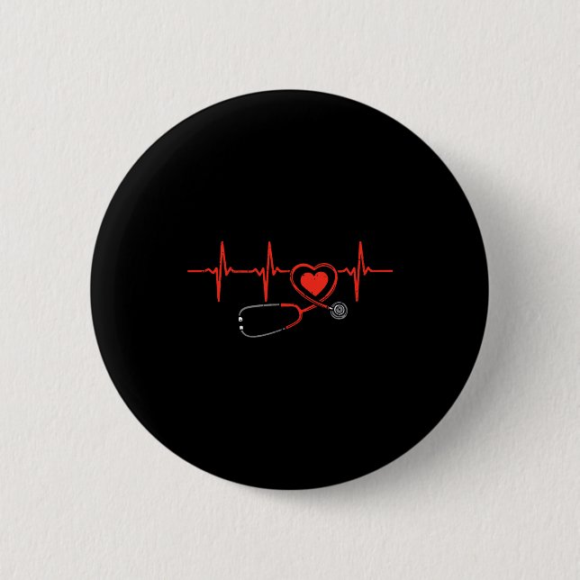 Badge Rond 5 Cm Heartbeat Scrub Valentine Nurse Valentines Day Rn  (Devant)