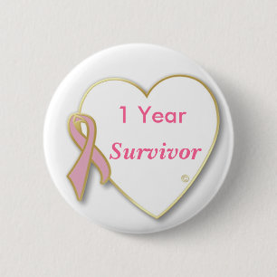 Badge Rond 5 Cm HeartPin-1yr, survivant de cancer du sein