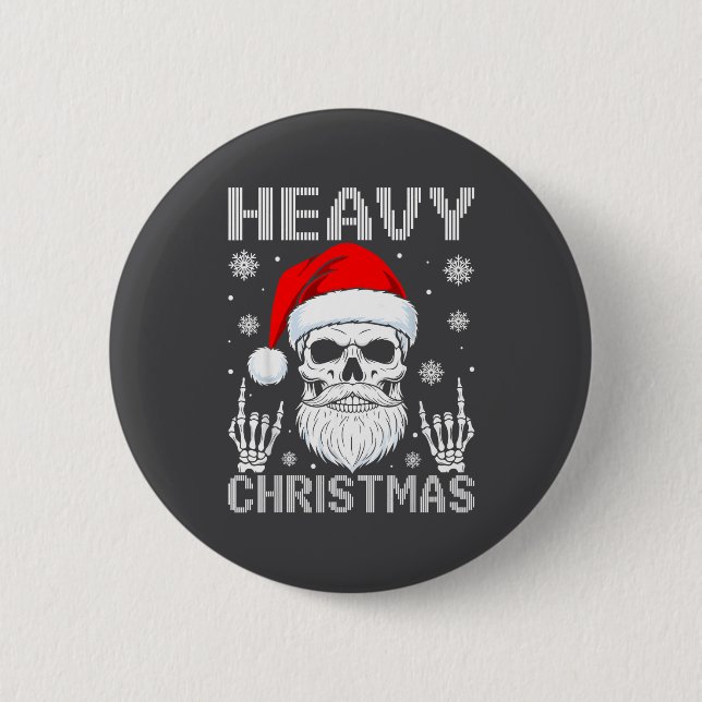 Badge Rond 5 Cm Heavy Christmas Skull Fans Rock Music Winter Holid (Devant)