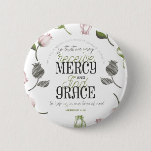 Badge Rond 5 Cm Hébreu 4:16 citations avec art floral blanc ver