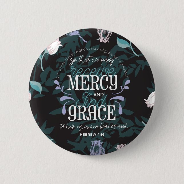 Badge Rond 5 Cm Hébreu 4:16 citations noir ver (Devant)