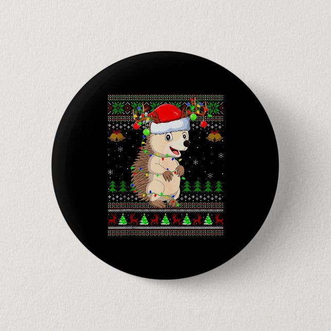 Badge Rond 5 Cm Hedgehog Ugly Christmas Sweaters Holiday Santa Cut (Devant)