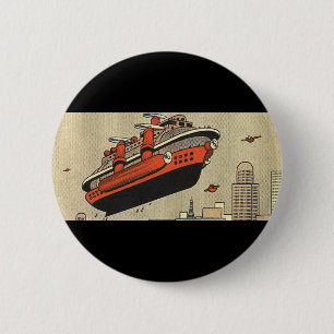 Badge Rond 5 Cm Hélicoptère de croisière en science-fiction vintag