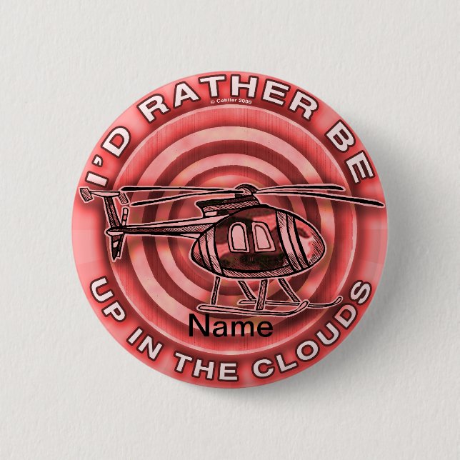 Badge Rond 5 Cm Hélicoptère Rouge Nuages (Devant)