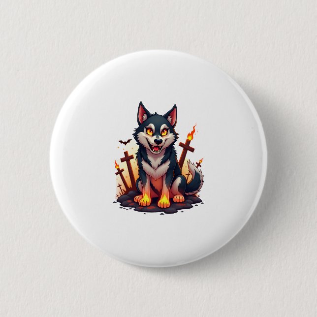Badge Rond 5 Cm Hellhound Husky Chien (Devant)