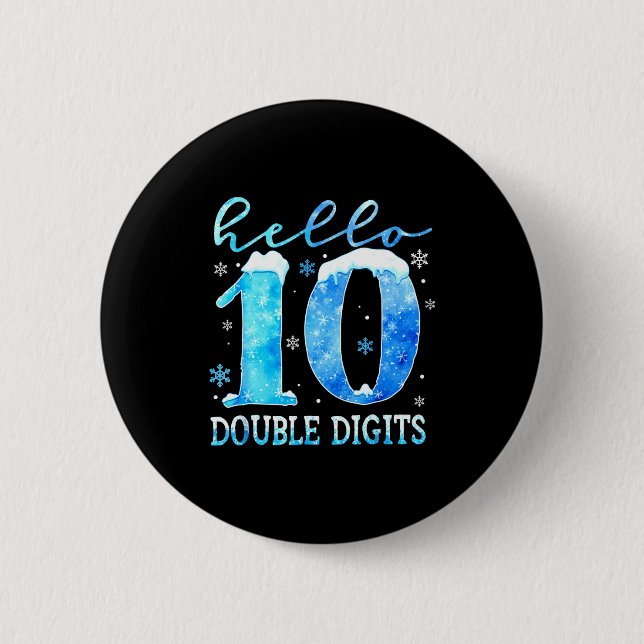 Badge Rond 5 Cm Hello 10 Double Digits Snowflakes Winter Christmas (Devant)