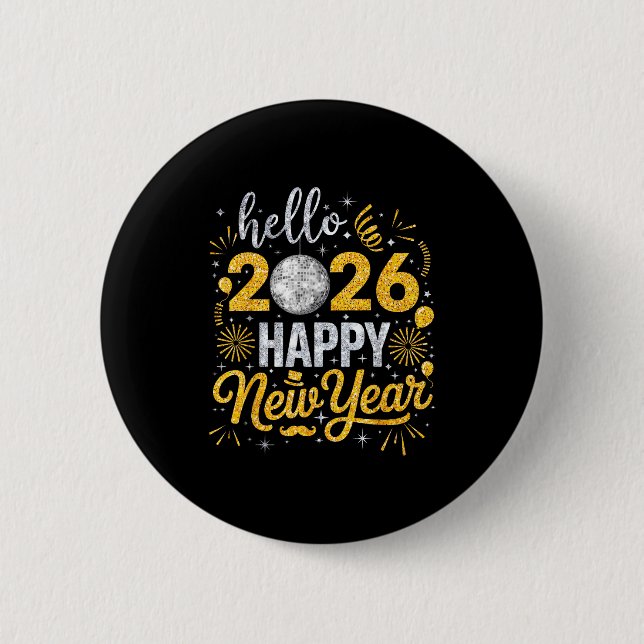 Badge Rond 5 Cm Hello 2026 Happy New Year Fireworks Balloons Famil (Devant)